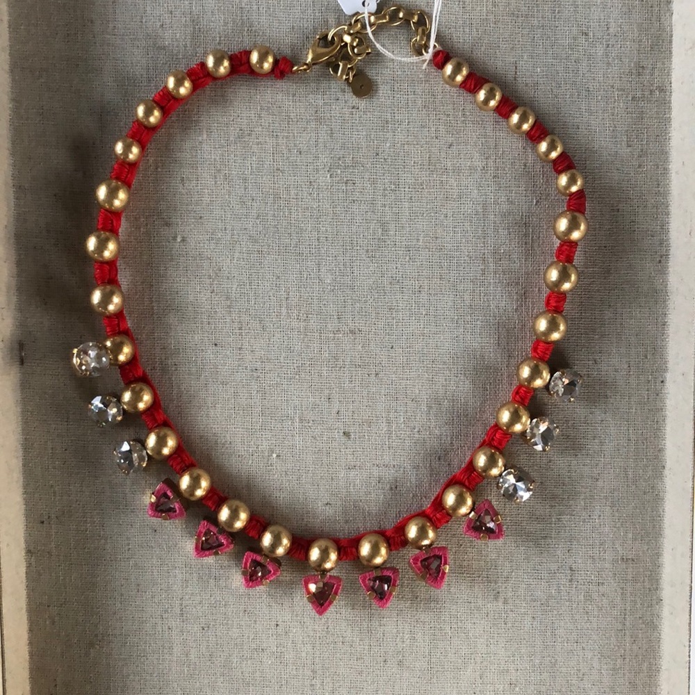 Stella & Dot pink/red necklace w/ gold & stones